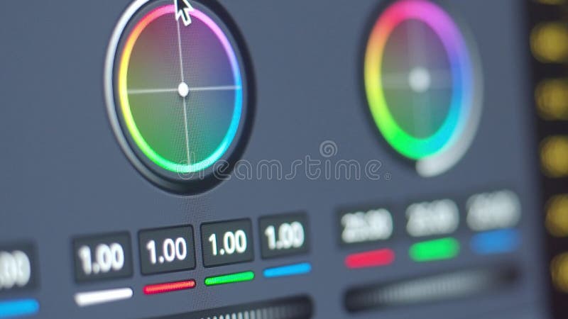 Color grading control edit on monitor. Showing adjust color