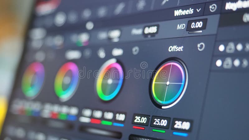 Color grading monitor. RGB colour correction indicator graph on screen