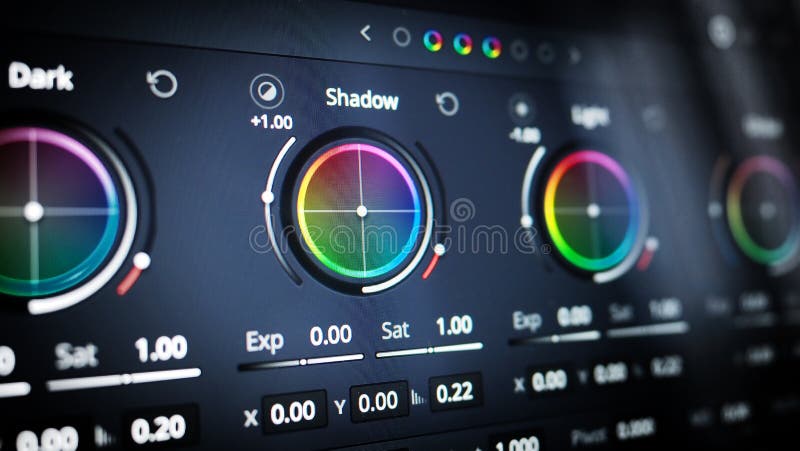 Color grading tools or RGB colour correction indicator on monitor