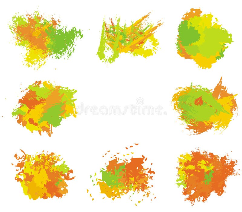A set of eight color grunge splashes.