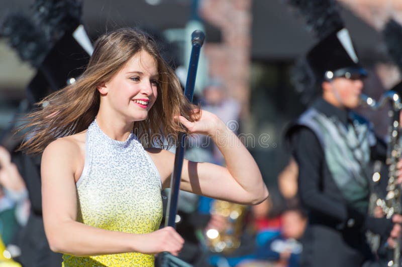 Color Guard / Flag Girl, Tournament Of Roses Parade Editorial Stock