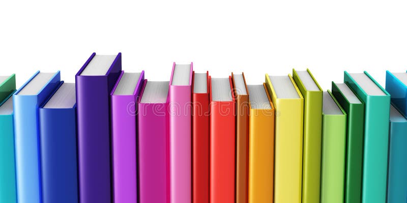 Creative abstract science, knowledge, education, back to school, business and corporate office life concept: rainbow color hardcover books isolated on white background