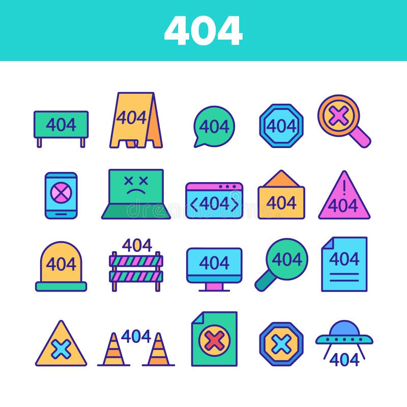 Color 404 HTTP Error Message Vector Linear Icons Set vector illustration