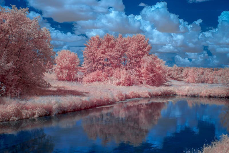 Color Infrared Image of the Kinnickinnic River. Color infared image of the Kinnickinnic River in St. Croix County, Wisconsin royalty free stock photos Color Infrared Image of the Kinnickinnic River. Color infared image of the Kinnickinnic River in St. Croix County, Wisconsin royalty free stock photos
