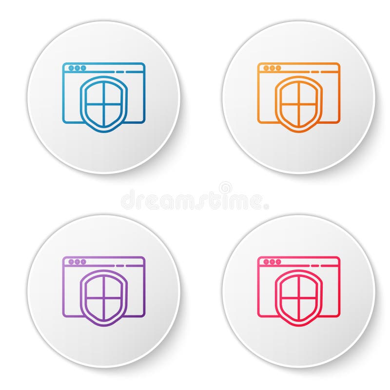 Color line Browser with shield icon isolated on white background. Security, safety, protection, privacy concept. Set royalty free illustration