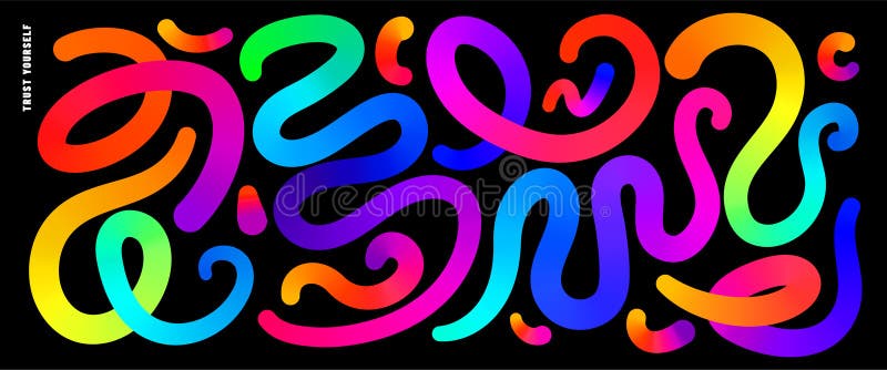 Color lines vector background set. Abstract colorful liquid gradient lines on black backdrop. Modern art pattern, energy royalty free illustration