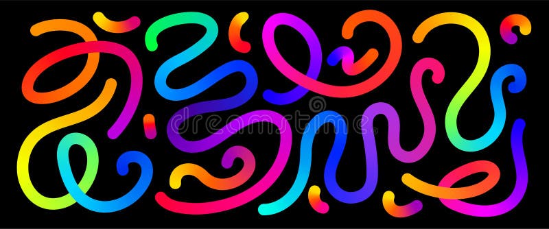 Color lines vector background set. Abstract colorful liquid gradient lines on black backdrop. Modern art pattern, energy stock illustration