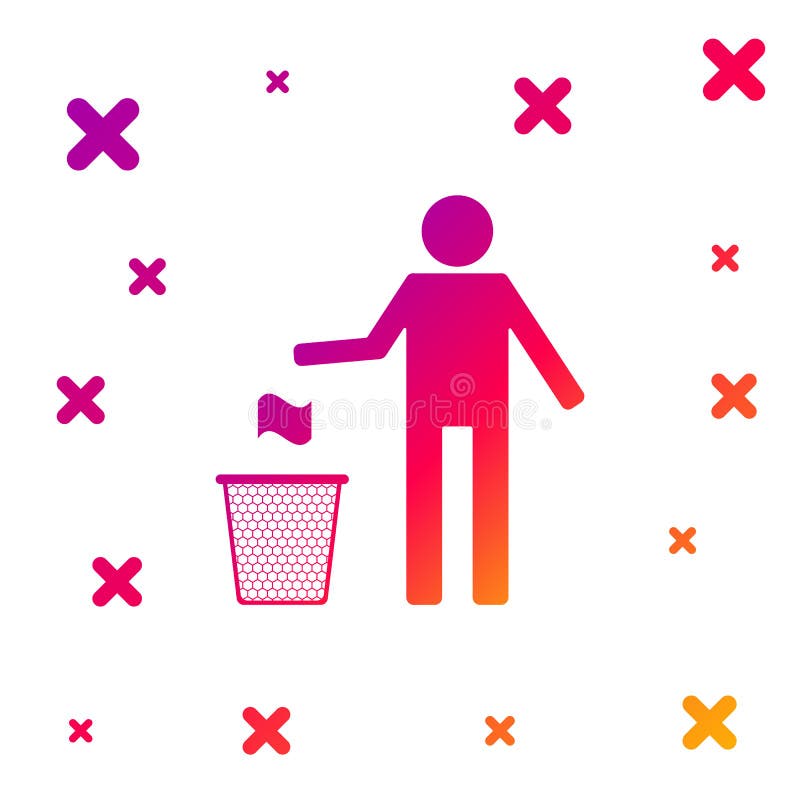 Color Man throwing trash into dust bin icon isolated on white background. Recycle symbol. Trash can sign. Gradient royalty free illustration