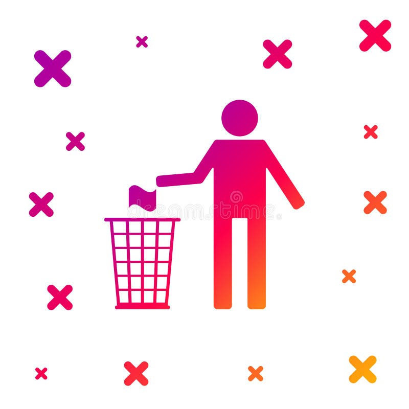 Color Man throwing trash into dust bin icon isolated on white background. Recycle symbol. Gradient random dynamic shapes royalty free illustration