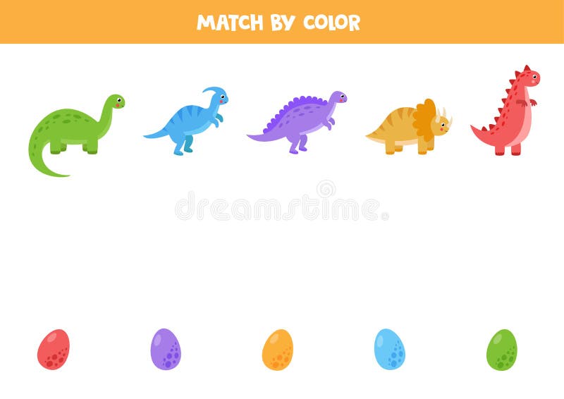 Color matching game for kids. Connect dinosaur and egg. vector illustration