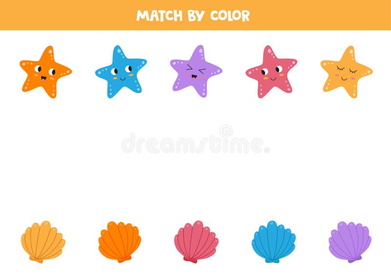 Color matching game for kids. Seashells and starfish vector illustration