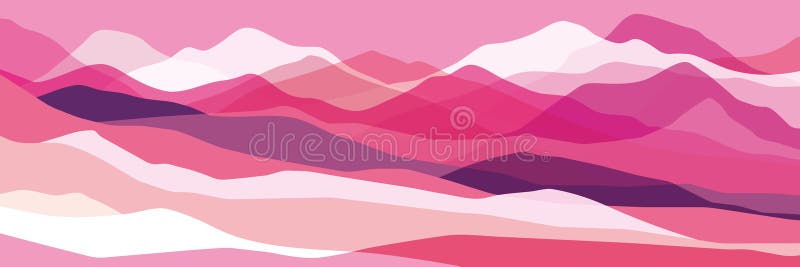 Color mountains, waves, abstract shapes, modern pink and purple background, vector design Illustration royalty free stock photos