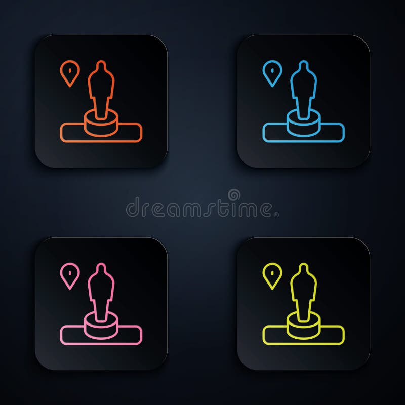 Color neon line Map pin and monument icon isolated on black background. Navigation, pointer, location, map, gps vector illustration