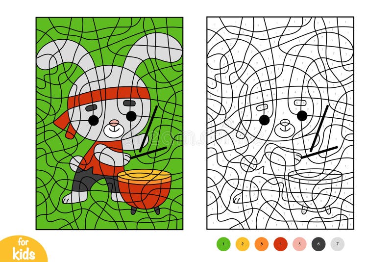 Color by number, education game, Chinese new year character rabbit and drum Tanggu royalty free illustration