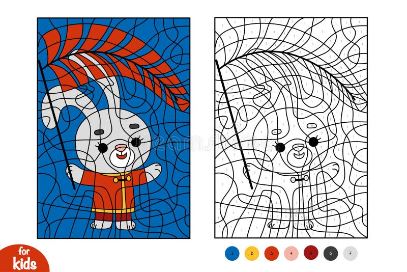 Color by number, education game, Chinese new year character rabbit and lanterns stock illustration