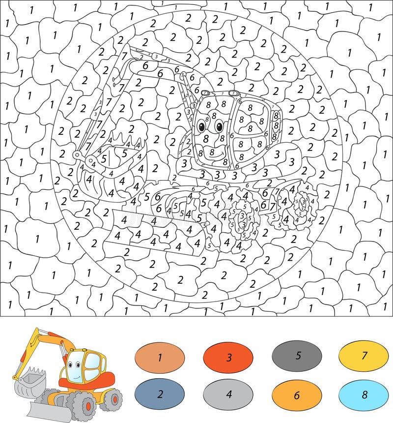 Puzzle game police car, color by number sheet for children. Vector coloring  page for learning numbers Stock Vector