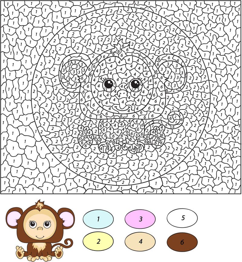 Color By Number Educational Game For Kids. Cartoon Monkey ...