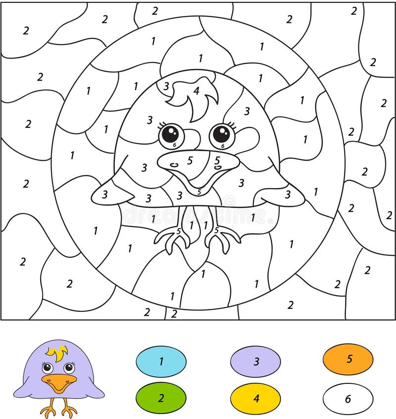 Color by Number Educational Game for Kids. Cute Raven Nestling Stock ...