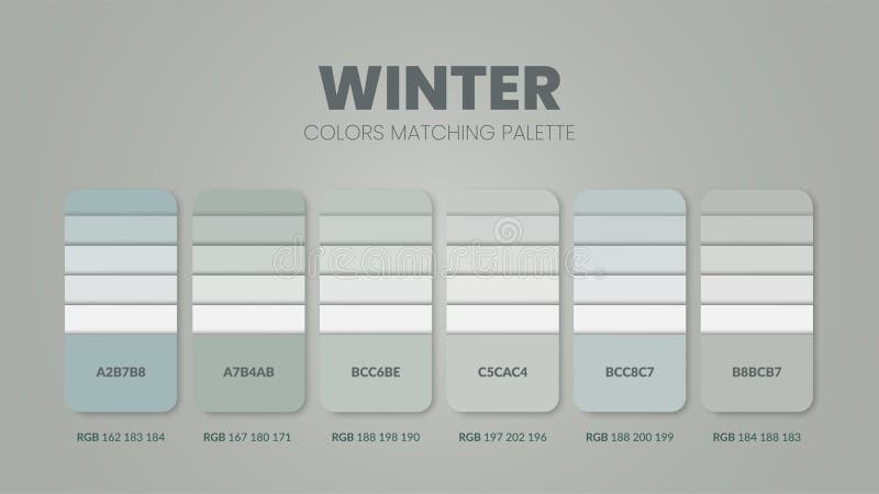 Winter color palette or color schemes are trends combinations and palette guides. Example of table color shades in RGB stock illustration