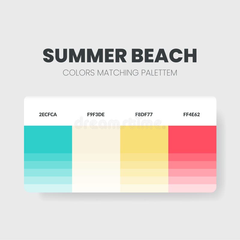 Summer Beach color palette or color schemes are trends combinations and palette guides. Example of table color shades in RGB royalty free illustration