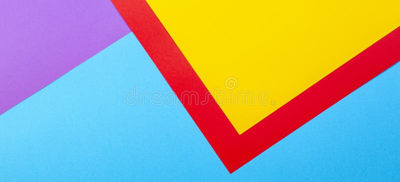 Color papers geometry flat composition background with yellow red violet and blue tones stock images
