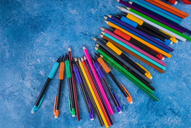 Color pencil on blue background. Back to school stock photos Color pencil on blue background. Back to school stock photos