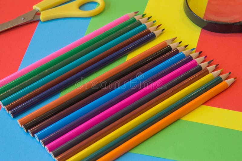 Color Pencil on Colored Paper. Colored Pencils Stock Photo Image of