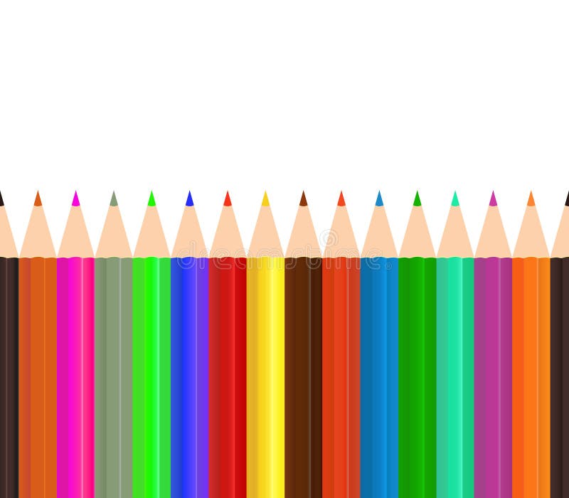 Color pencil. Pencil seamless background. Crayon for school. Set rainbow colour wood pencils in row. Red, white, blue, yellow