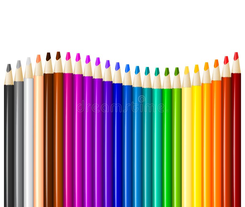 Color pencils in arrange in color row