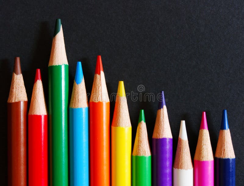 Color Pencils on Black Paper Stock Image Image of objects, marker