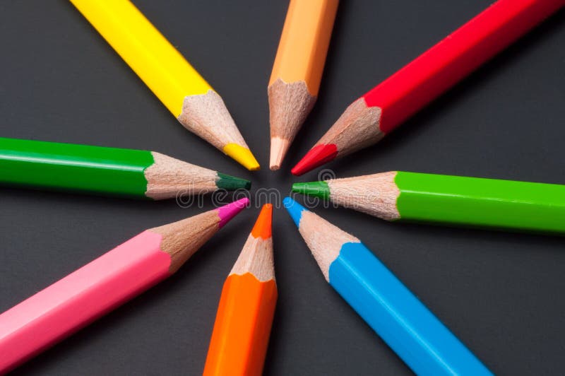 Color Pencils on a Black Paper Stock Photo Image of green, color