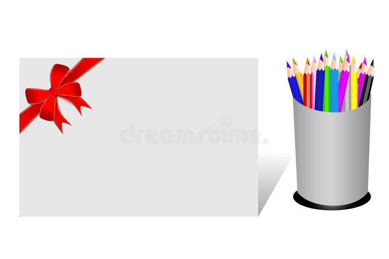 Color Pencils And Blank Paper with Red Ribbon