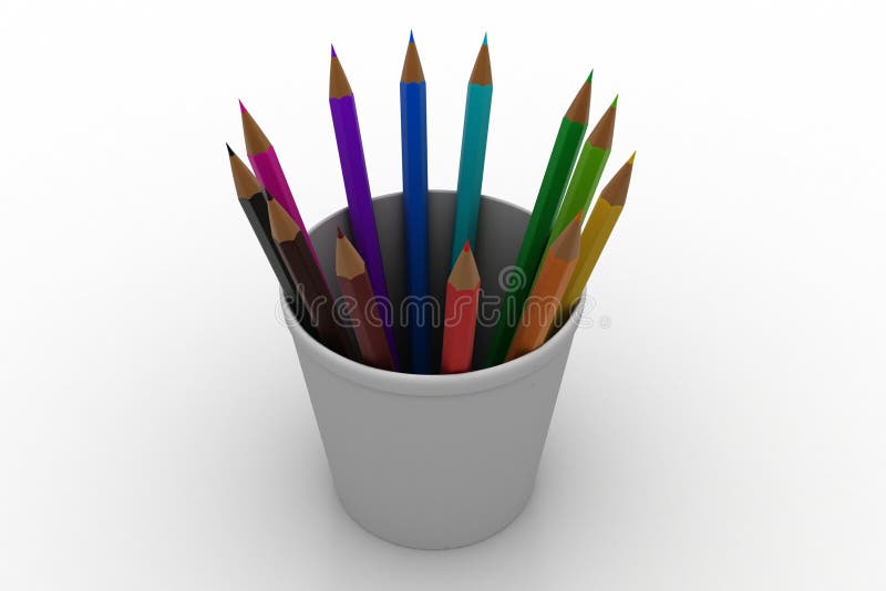 Color pencils in the cup stock illustration. Illustration of design