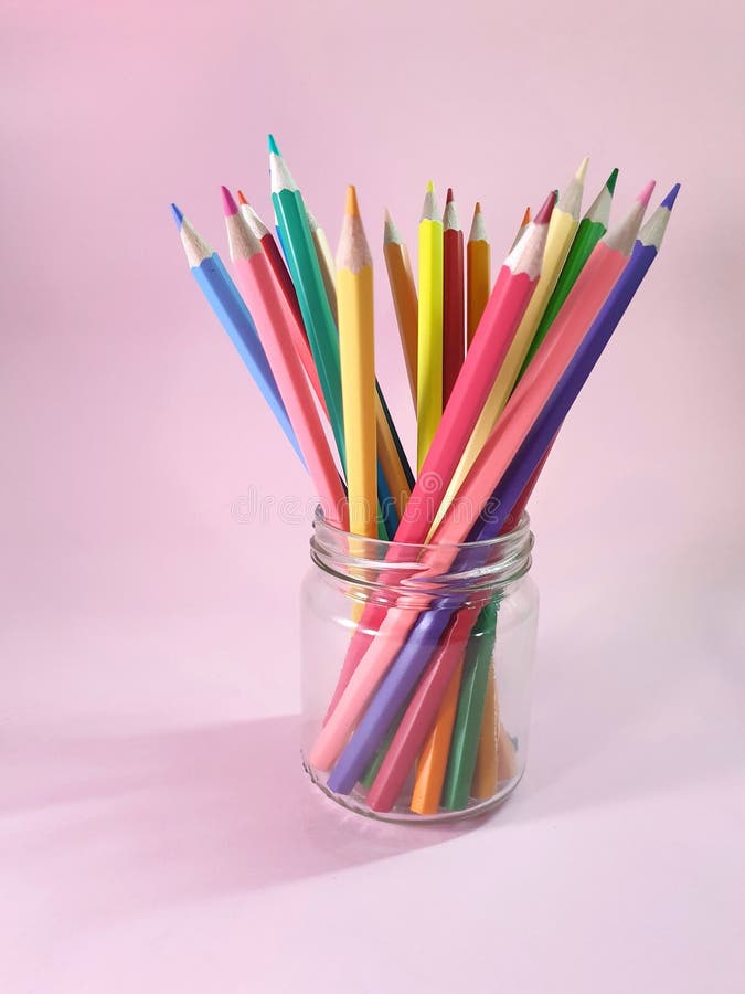 Color Pencils in a Glass Bottle Stock Photo Image of design