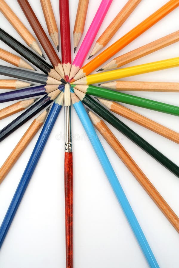 Color pencils were built around of an art brush