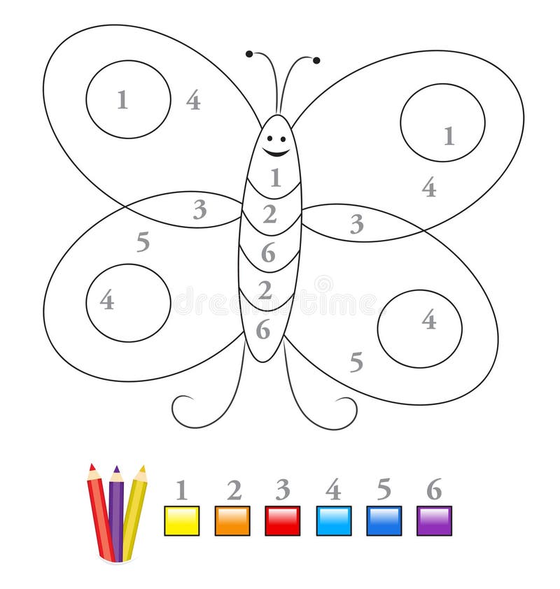 Color por el juego de número: mariposa
