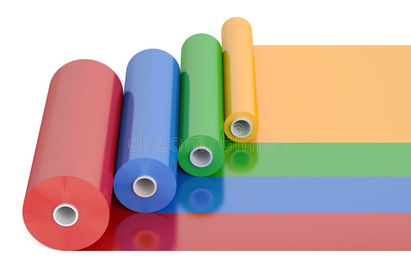 Color PVC Polythene Plastic Tape Rolls, 3D Rendering Stock Illustration