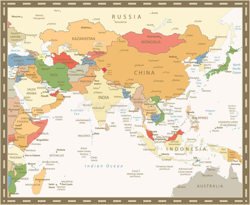 Color retro del mapa de Asia del Sur libre illustration Color retro del mapa de Asia del Sur libre illustration