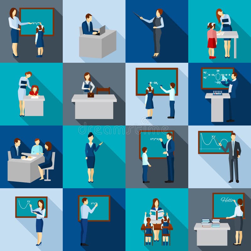 Color Shadows Teacher Icons Set stock illustration Color Shadows Teacher Icons Set stock illustration