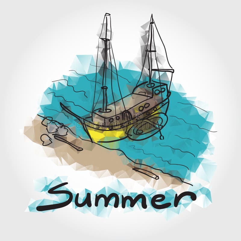 Download Sketch Of Sandy Beach And Wavy Sea. Vector Illustration ...