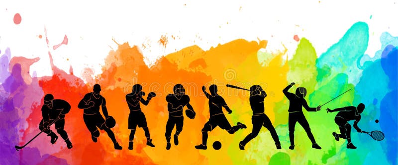 Color Sport Background. Football, Soccer, Basketball, Hockey, Box, Tennis,  Baseball. Vector Illustration Colorful People Silhouett Stock Vector -  Illustration of concept, icon: 139030083