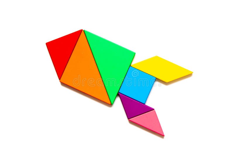 Color tangram in shape rocket or missile on white background stock photography