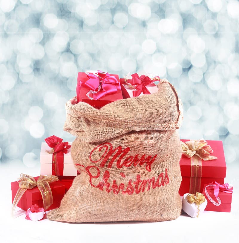 Color themed red burlap Christmas sack