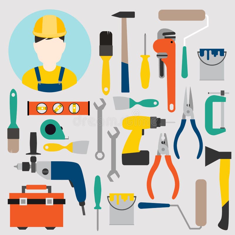 Color tools for repair and home improvement. Vector illustration