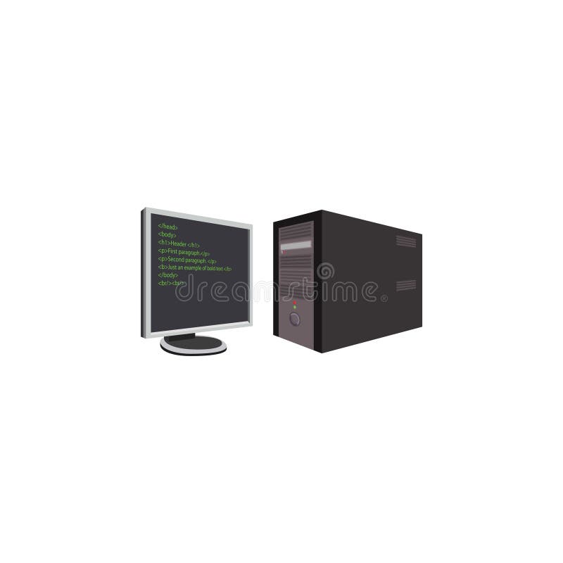 Vector image. Computer monitor and system unit vector illustration