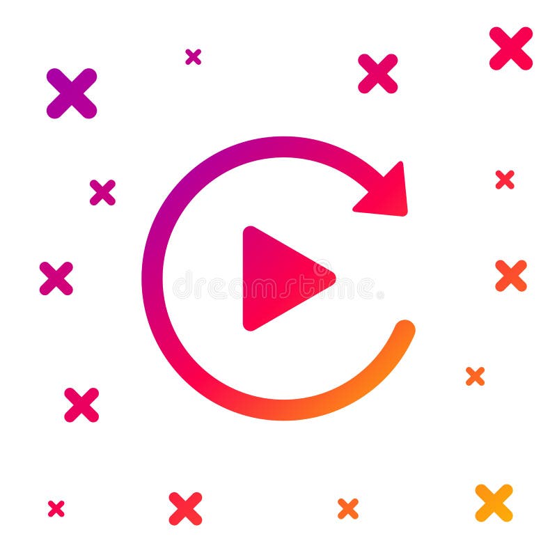 Color Video play button like simple replay icon isolated on white background. Gradient random dynamic shapes. Vector royalty free illustration