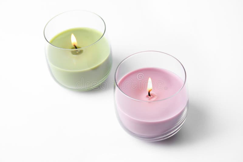 Color Wax Candles in Glass Holders Isolated Stock Image Image of home