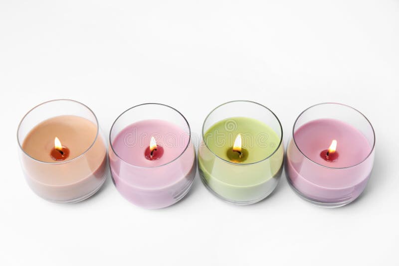 Color Wax Candles in Glass Holders Isolated Stock Image Image of