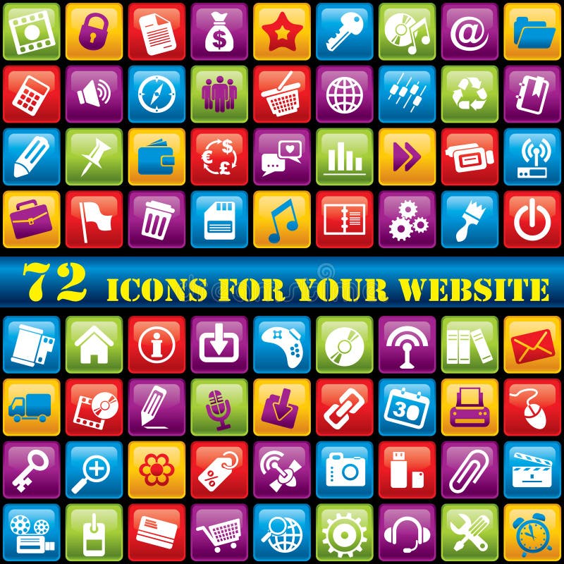 Vector set of 72 computer icons for your website. Vector set of 72 computer icons for your website