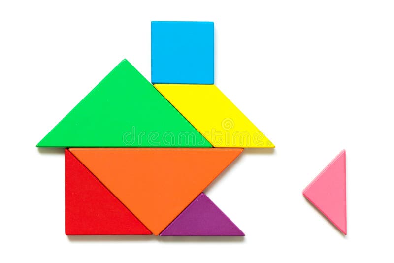 Color tangram puzzle in home wait for fulfill shape on white background Concept for dream house, mortgage loan, complete family